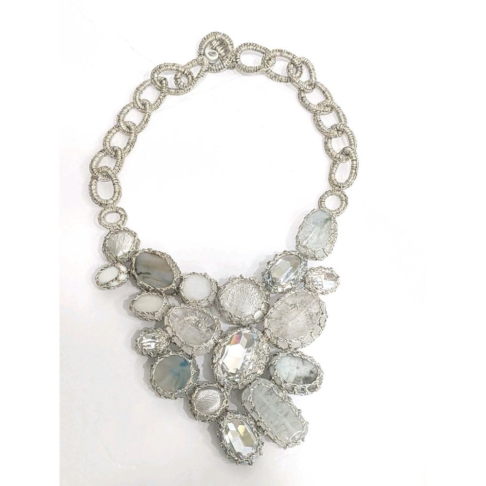 Vintage Alpha Sigma Artisan Mixed Stone Woven Mesh Statement Bib Necklace